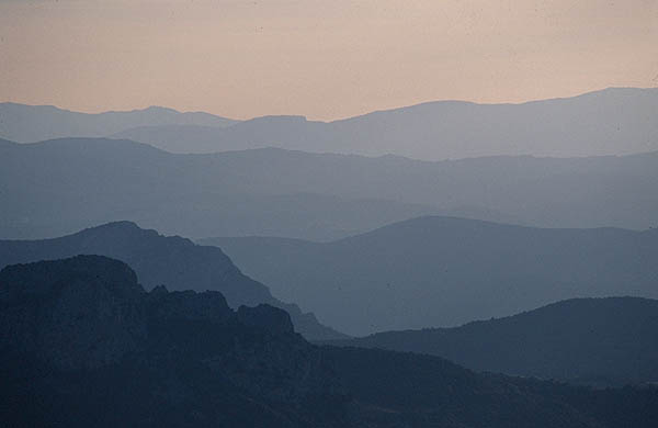 Evening haze on the Massif du Canigou, Pyr�n�es-Orientales.